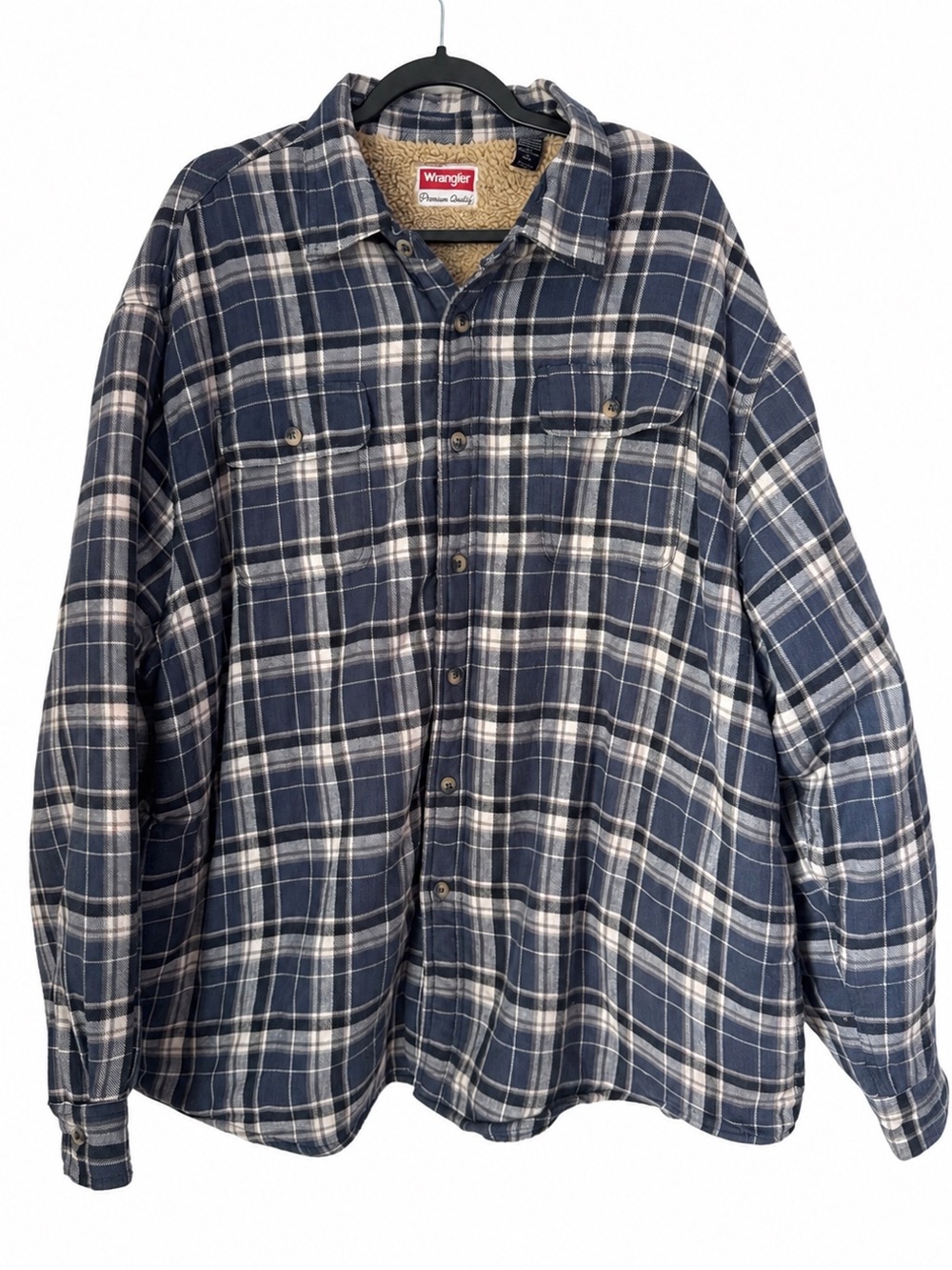 Wrangler Mens Sherpa Lined Plaid Cotton Flannel Shirt Hand Pocket Jacket 2XL